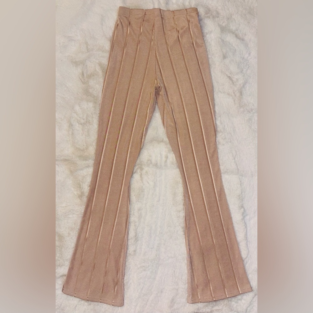 ASOS Design Slinky Ribbed Flared Pants In Light Brown/Pink Size 4 - Picture 5 of 8